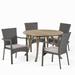 GDF Studio Julian Outdoor Acacia Wood and Wicker 5 Piece Dining Set with Cushions Gray