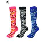 PULLIMORE Womens Mens Camo Compression Socks Camouflage Cotton Knee High Athletic Stockings (Blue L/XL)
