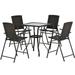 BaytoCare Outdoor Patio PE Wicker 5-Piece Counter Height Dining Table Set with Umbrella Hole and 4 Foldable Chairs Brown