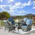 Ovios 6 Pieces Outdoor Furniture with CSA Fire Pit All Weather Wicker Patio Conversation Set with Swivel Rocking Chair for Porch