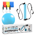 Multi-Functional Resistance Pilates Bar Kit with 3 Power Resistance Bands Portable Home Gym Workout Package Toning Bar Yoga Pilates Stick for Total Body Workout Yoga Ball Included