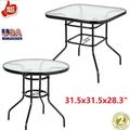 Goorabbit Outdoor Glass Table 31.5 Patio Rattan Coffee Table Outdoor Wicker Round Side Table Garden Table Black