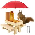 Squirrel Feeder Table with Umbrella Wooden Squirrel Picnic Table Feeder Durable Squirrel Feeder Corn Cob Holder with Solid Structure and 2 x Thick Benches(Squirrel Feeder table-1pk) By MUTOCAR