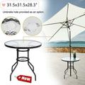 Goorabbit Outdoor Glass Table 32 Patio Rattan Coffee Table Outdoor Wicker Round Side Table Garden Table Black