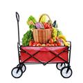 Collapsible Rolling Wagon Utility Cart w/ Wheels 40.5 x21 x46.5 Folding Utility Canopy Wagon w/Adjustable Handle 2 Mesh Cup Holders for Outdoor Beaches Gardens Parks Shopping S10483