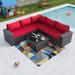 Gotland 6 Piece Sectional Rattan Wicker 5 Person Sofa Set Patio Conversation Set Red