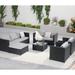 Highsound 6 Piece Patio Furniture Sets All Weather PE Wicker Rattan Outdoor Sectional Sofa Conversation Couch with Glass Table Cushions and Ottoman for Lawn Garden Backyard Light Gray