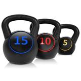 Costway 3-Piece Kettlebell Weights Set Weight Available 5 10 15 lbs HDPE Kettlebell for Strength and Conditioning