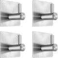 Self Adhesive Hooks â€“ Stainless Steel Stick on Hooks Coat Hooks Door Hooks Anti-Rust Waterproof Sticky Hooks for Bathroom Kitchen Office Toilet - No Drill Glue Needed(Color:Silver )(4 Pack)