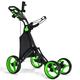 Gymax Foldable 4-Wheel Golf Push and Pull Cart Trolley with Brake and Waterproof Bag Green