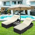 Segmart 3 Pieces Patio Wicker Chaise Lounge Furniture Set Pool Reclining Chaise Chairs Set with 2 Pillows 5-Level Angles Adjust Backrest Outdoor Lounge with Coffee Table & Cushions SS2122