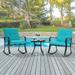 Outdoor Lounge Chair Courtyard Rocking Chair 3-Piece Steel Frame Outdoor Furniture Sets Thick Cushion Royal blue Double Armchair Deck Backyard Bistro Set