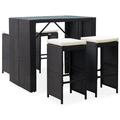 vidaXL Patio Bar Set Outdoor Bar Table and Stools Poly Rattan and Glass Black