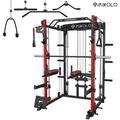 Mikolo Smith Machine Home Gym 2000lbs Squat Rack with LAT-Pull Down System & Cable Crossover Machine Training Equipment