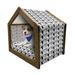 Cat Pet House Monochrome Pattern with Hand Drawn Style Animal Characters Different Mascots Outdoor & Indoor Portable Dog Kennel with Pillow and Cover 5 Sizes Black White by Ambesonne