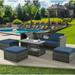 5 Piece Patio Furniture Sets All-Weather Outdoor Conversation Sets with Adustable Backrest & Lift Top Coffee Table PE Rattan Wicker Patio Sectional Sofa Set Navy Blue