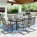 MF Studio 7 Pieces Outdoor Patio Dinning Set with 6 C Spring Textilene Chairs and 1 Metal Extendable Dining Table for 6 Person Black&Gray