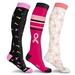 DCF Breast Cancer Support Compression Socks for Women (3-Pack) - Ideal for Running Travel Nurses