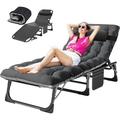 Slsy Folding Lounge Chair Reclining Chair 5-Position Adjustable Outdoor Recliner Sleeping Bed Cot Folding Chaise Lounge Chair for Sun Tanning Perfect for Pool Beach Patio Sunbathing