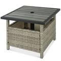 Best Choice Products Wicker Rattan Patio Side Table Outdoor Furniture for Garden Pool Deck w/ Umbrella Hole - Gray
