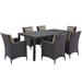 Modern Contemporary Urban Design Outdoor Patio Balcony Seven PCS Dining Chairs and Table Set Brown Rattan
