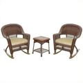 Jeco 3pc Wicker Rocker Chair Set in Honey with Tan Cushion