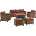 Crosley Furniture Bradenton Sangria/Weathered Brown 6 Piece Outdoor Wicker Sofa Set with Fire Table