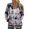 Zip Up Jackets for Women Long Sleeve Loose Open Front Loose Outerwear Printed Pockets Hooded Coat Sweatshirts