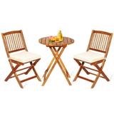 Giantex 3Pcs Patio Bistro Set Wood Folding Table Set 2 Cushioned Chairs for Garden Yard