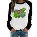 Women s Long Sleeve Tops Patchwork St Patrick s Day Leaopard Heart Printed Crewneck Sweatshirt Casual Tee Shirts