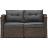 Outdoor Loveseat Patio Furniture Corner Sofa All-Weather Brown Wicker 2-Piece Rattan Outdoor Sectional Couch Sofa Set with Dark Grey Non-slip Cushions Aluminum Frame