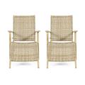 GDF Studio Arlost Outdoor Wicker and Acacia Wood Lounge Chairs with Ottoman Set of 2 Light Brown and Light Multibrown