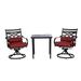 Hanover Montclair 3-Piece Bistro Dining Set in Chili Red with 2 Swivel Rockers and a 27-In.Square Table