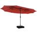 Patiojoy 15FT Double-Sided Twin Patio Umbrella with Base Extra-Large&48 Solar LED Lights Market Umbrella for Outdoor Wine