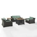 Crosley Furniture Beaufort Mist/Brown 5 Piece Outdoor Wicker Conversation Set with Fire Table