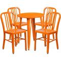 Flash Furniture Commercial Grade 24 Round Orange Metal Indoor-Outdoor Table Set with 4 Vertical Slat Back Chairs