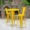 Flash Furniture Commercial Grade 30 Round Yellow Metal Indoor-Outdoor Bar Table Set with 2 Cafe Stools