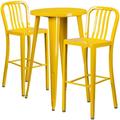 Flash Furniture Commercial Grade 24 Round Yellow Metal Indoor-Outdoor Bar Table Set with 2 Vertical Slat Back Stools