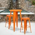 Flash Furniture Commercial Grade 24 Round Orange Metal Indoor-Outdoor Bar Table Set with 2 Square Seat Backless Stools