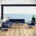 Modway Shore 7 Piece Outdoor Patio Aluminum Sectional Sofa Set in Silver Navy