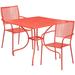 Flash Furniture Commercial Grade 35.5 Square Coral Indoor-Outdoor Steel Patio Table Set with 2 Square Back Chairs