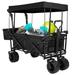 LAZY BUDDY Collapsible Utility Beach Wagon Folding Outdoor Garden Cart Pull Push Cart Grocery Cart Black