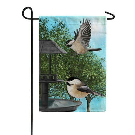 America Forever Summer Chickadee Bird Garden Flag 12.5 x 18 inches Peaceful Birdhouse Spring Welcome Double Sided Seasonal Country Rustic Yard Outdoor Decorative Feathered Friends Garden Flag
