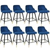 25 Swivel Counter Height Bar Stools Set of 8 Blue Velvet Barstools with Low Back and Footrest Modern Upholstered Island Stools