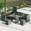 Patio Sofa Sets BTMWAY 6 Pieces Wicker Patio Furniture Set PE Rattan Outdoor Patio Dining Sets with Ottoman Tea Table Modern Outdoor Sectional Sofa Set for Garden Backyard Light Grey R2375