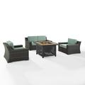 Crosley Furniture Beaufort Mist/Brown 4 Piece Outdoor Wicker Conversation Set with Fire Table