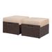 JOIVI 2 Pieces Outdoor Patio Ottoman All Weather Wicker Rattan Ottoman Set Extra Large Outdoor Footstool Footrest with Thick Beige Cushions Espresso Brown