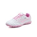 Woobling Children Lightweight Lace Up Sport Sneakers Ground Non Slip Round Toe Outdoor Fold-resistant Short Nails Soccer Cleats Pink Broken 8