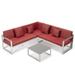 LeisureMod Chelsea White Sectional With Adjustable Headrest & Coffee Table With Cushions