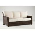 79.5 Tobacco Brown Synthetic Wicker Sofa with Gray Cushion